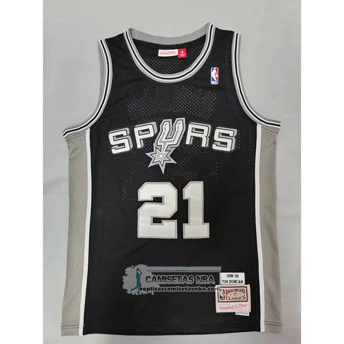 Camiseta San Antonio Spurs Tim Duncan NO 21 Mitchell & Ness 1998-99 Negro2